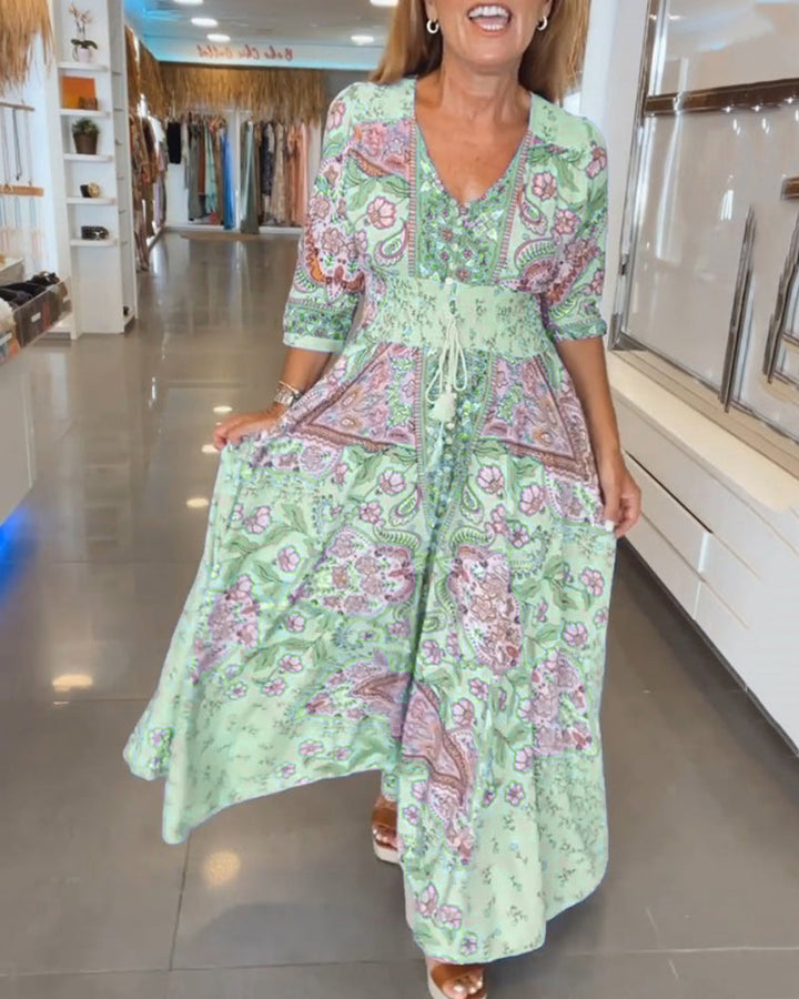 Mia – Rochie de Vacanță Elegantă cu Decolteu în V 