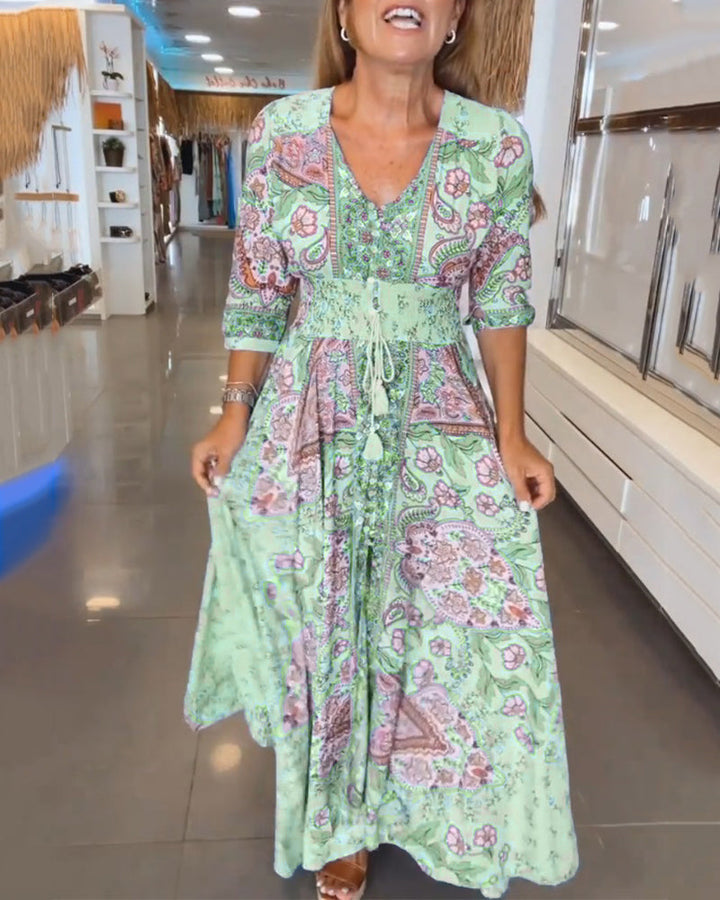 Mia – Rochie de Vacanță Elegantă cu Decolteu în V 