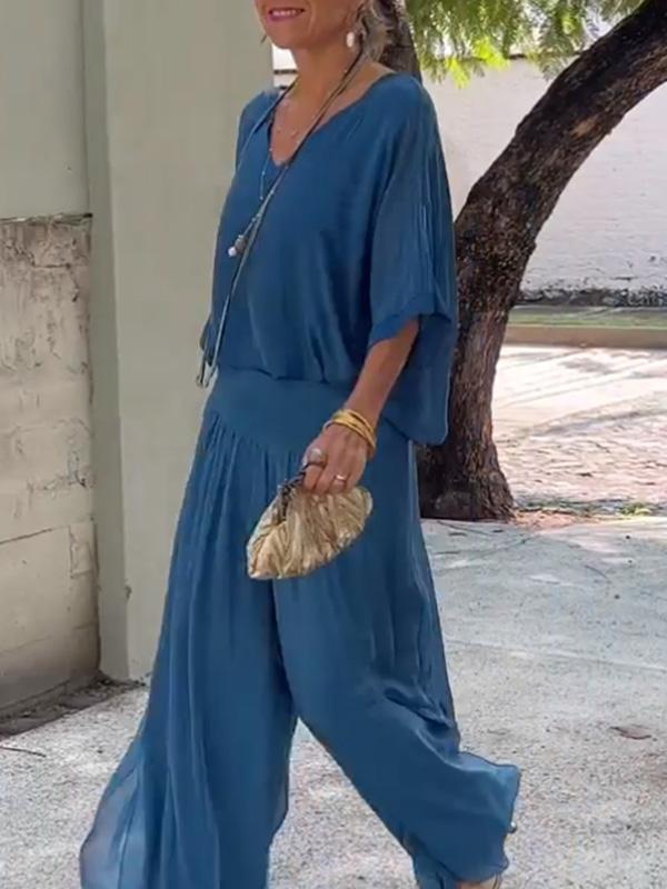 ESMERALDA – SET DIN DOUĂ PIESE CU PANTALONI LARGI DIN ȘIFON ELEGANT