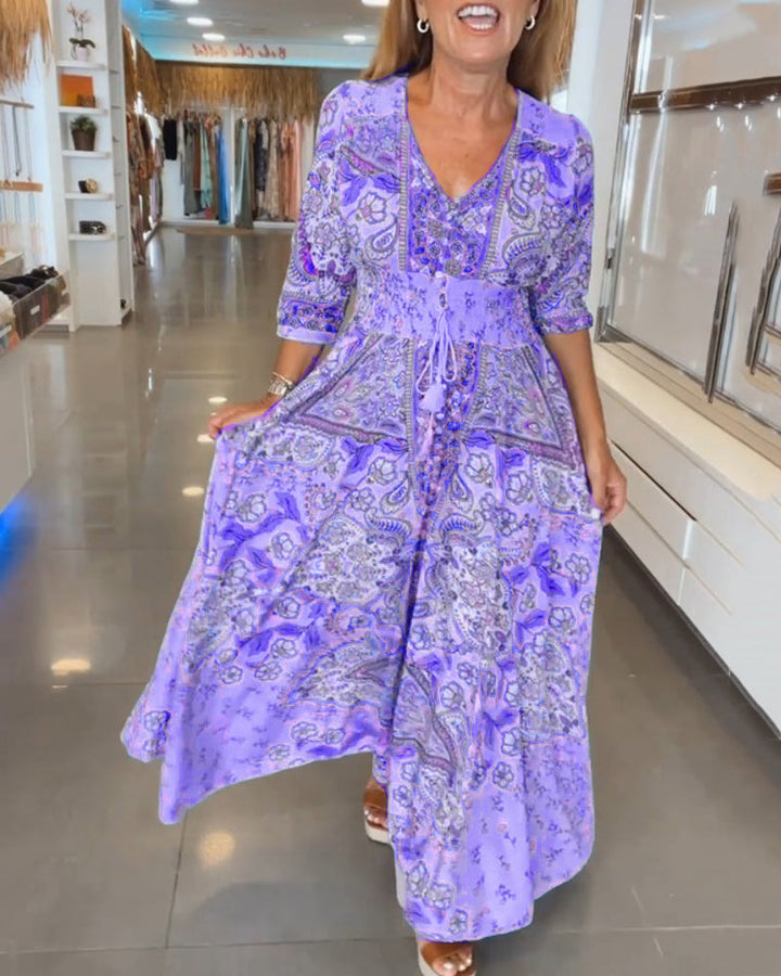 Mia – Rochie de Vacanță Elegantă cu Decolteu în V 