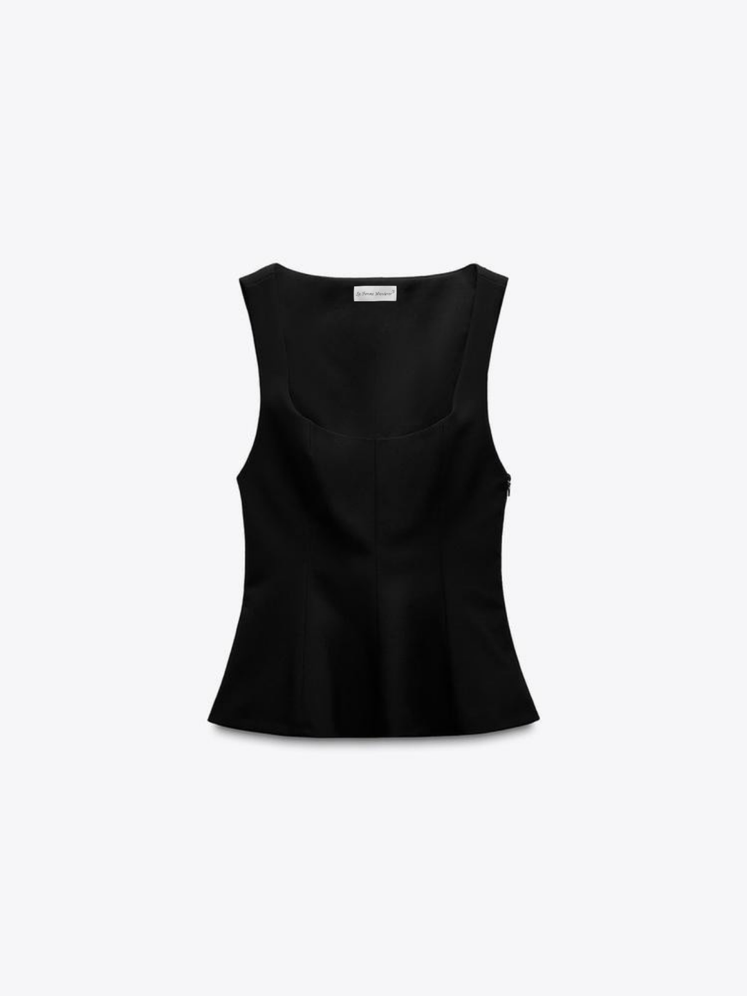 Top peplum fără mâneci cu guler pătrat, slim-fit