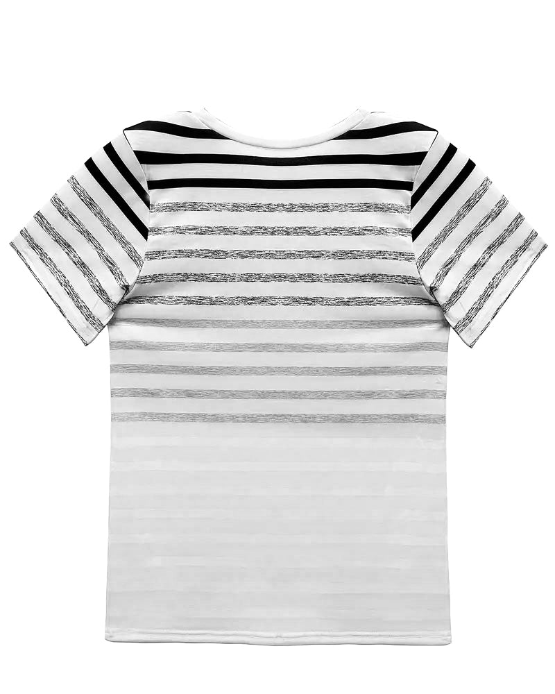 Evelyn – Tricou cu Guler Rotund și Mâneci Scurte, Dungi