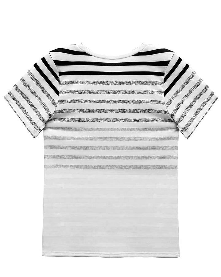 Evelyn – Tricou cu Guler Rotund și Mâneci Scurte, Dungi