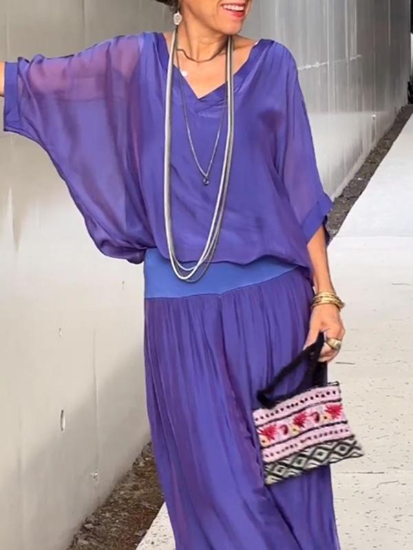 ESMERALDA – SET DIN DOUĂ PIESE CU PANTALONI LARGI DIN ȘIFON ELEGANT