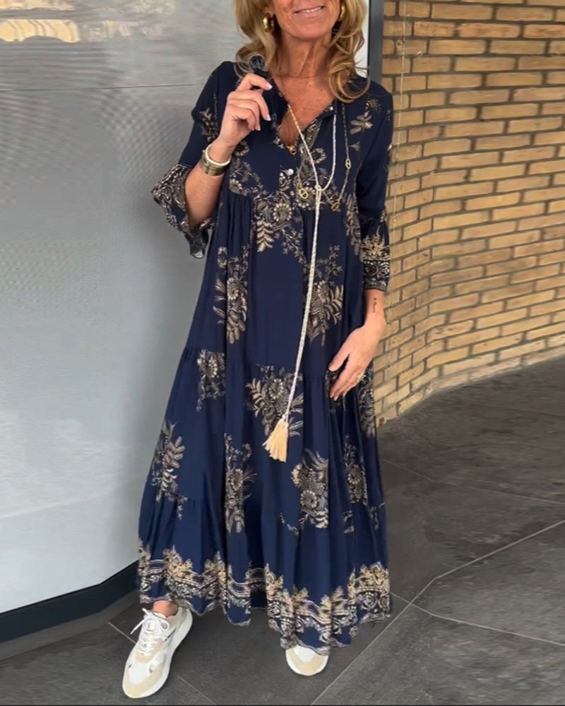 TOVE – ROCHIE LUNGĂ DIN MATERIAL UȘOR, CU DECOLTEU ÎN V, CULOARE BLEUMARIN 