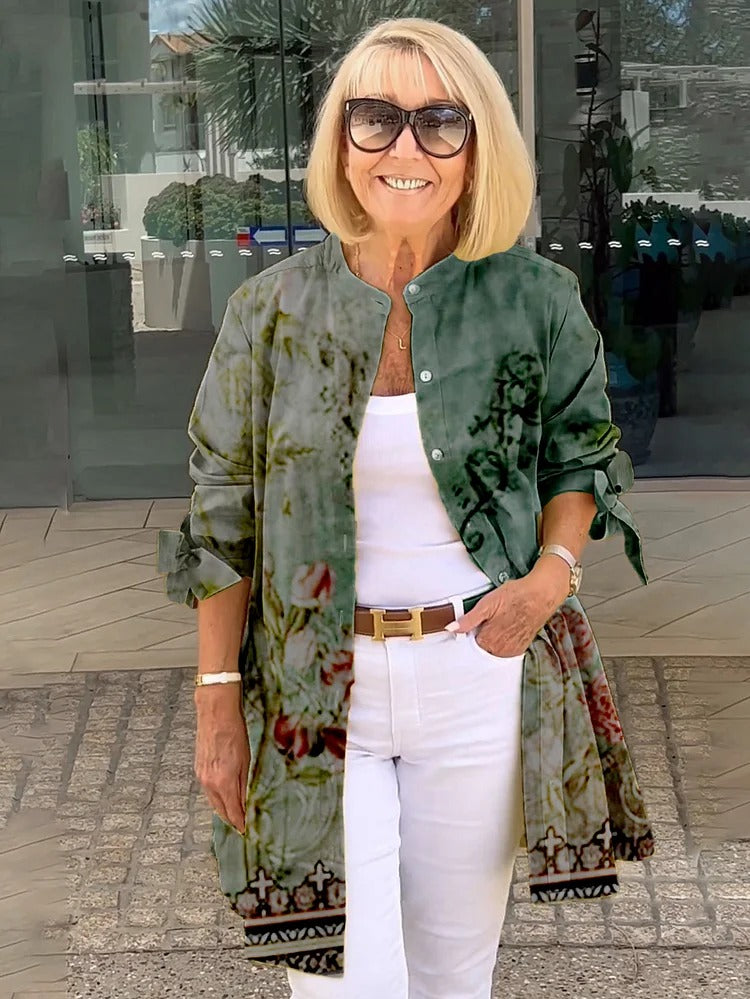 LINDA – CĂMAȘĂ CU BUTONI FLORALĂ ELEGANTĂ 