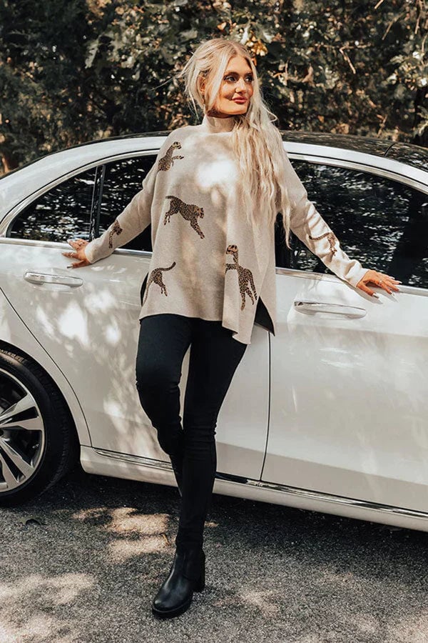 VIDA – BLUZĂ CASUAL VINTAGE CU IMPRIMEU TIGRU ȘI LEOPARD 