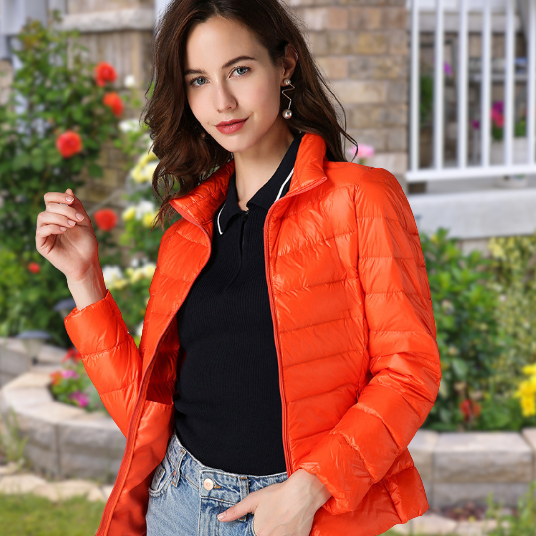 Seraphina | Geacă impermeabilă cu puf alb 