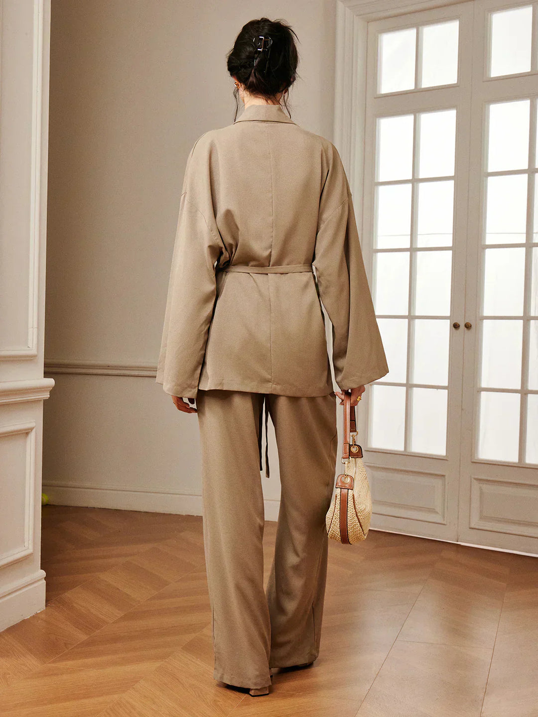 Set de pantaloni șifonați cu cura pentru ținute casual