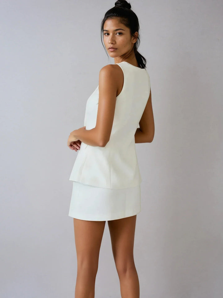 Set fustă fără mâneci cu guler pătrat elegant