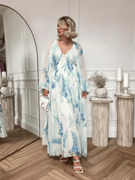 MONROE – ROCHIE MAXI DIN CHIFFON CU FLORI OCEANICE