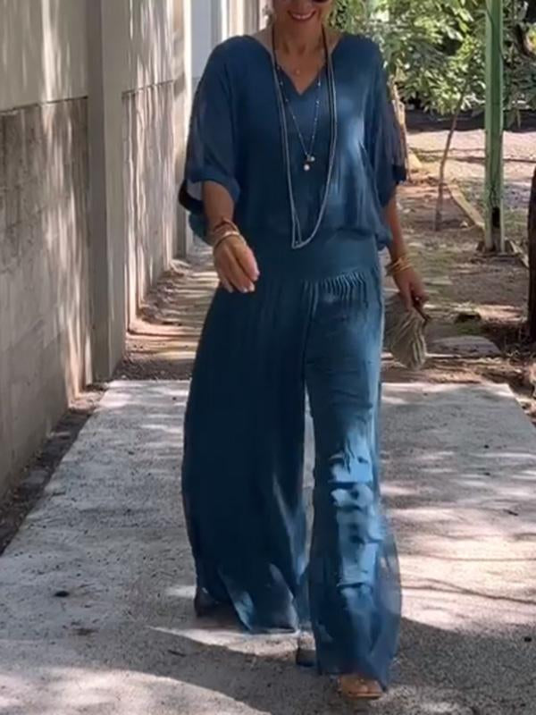 ESMERALDA – SET DIN DOUĂ PIESE CU PANTALONI LARGI DIN ȘIFON ELEGANT