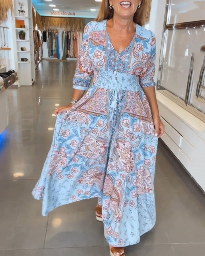 Mia – Rochie de Vacanță Elegantă cu Decolteu în V 