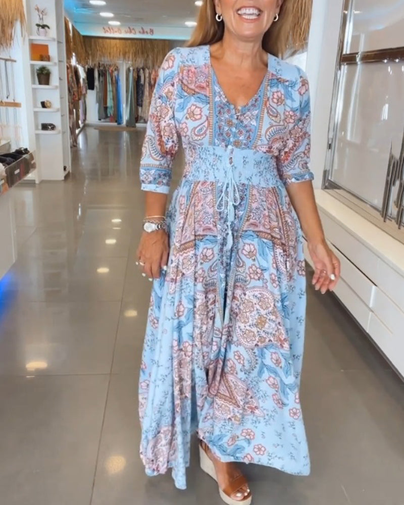 Mia – Rochie de Vacanță Elegantă cu Decolteu în V 