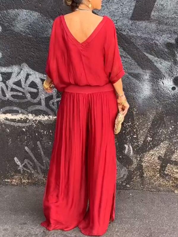 ESMERALDA – SET DIN DOUĂ PIESE CU PANTALONI LARGI DIN ȘIFON ELEGANT