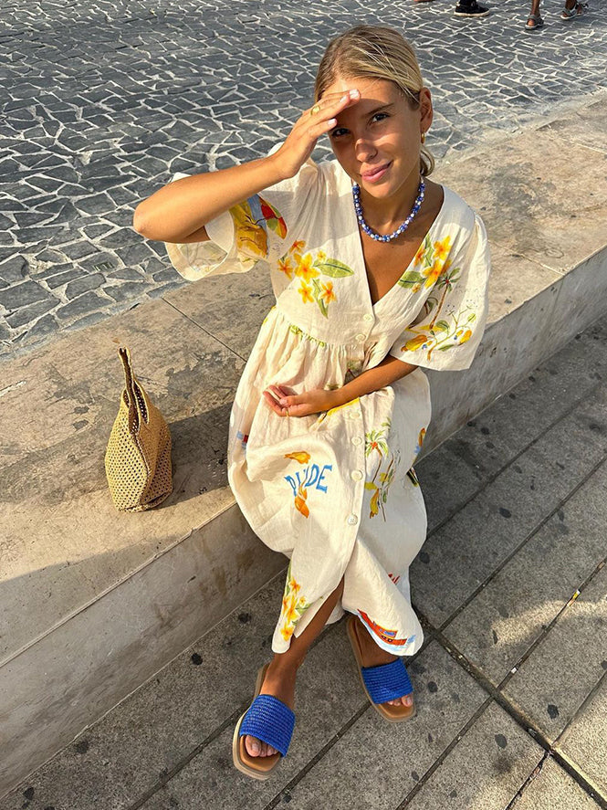 Zoey – Rochie Midi de Vară cu Imprimare Ilustrativă