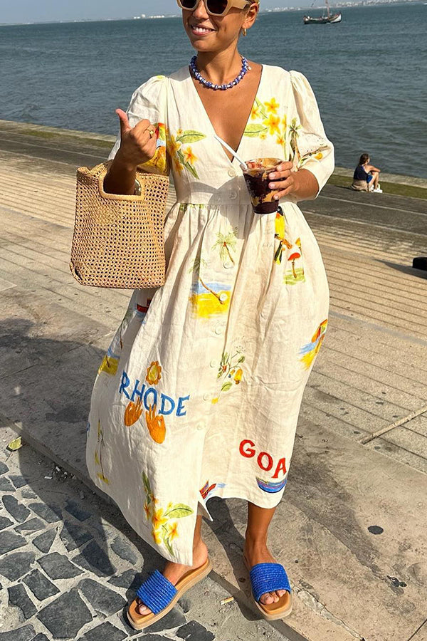 Zoey – Rochie Midi de Vară cu Imprimare Ilustrativă