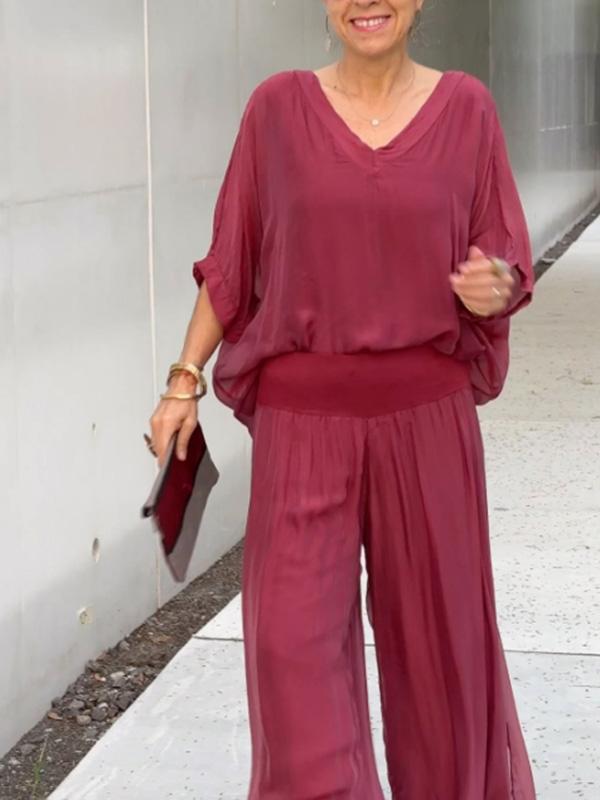 ESMERALDA – SET DIN DOUĂ PIESE CU PANTALONI LARGI DIN ȘIFON ELEGANT
