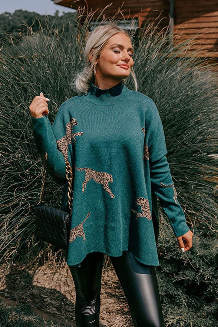 VIDA – BLUZĂ CASUAL VINTAGE CU IMPRIMEU TIGRU ȘI LEOPARD 