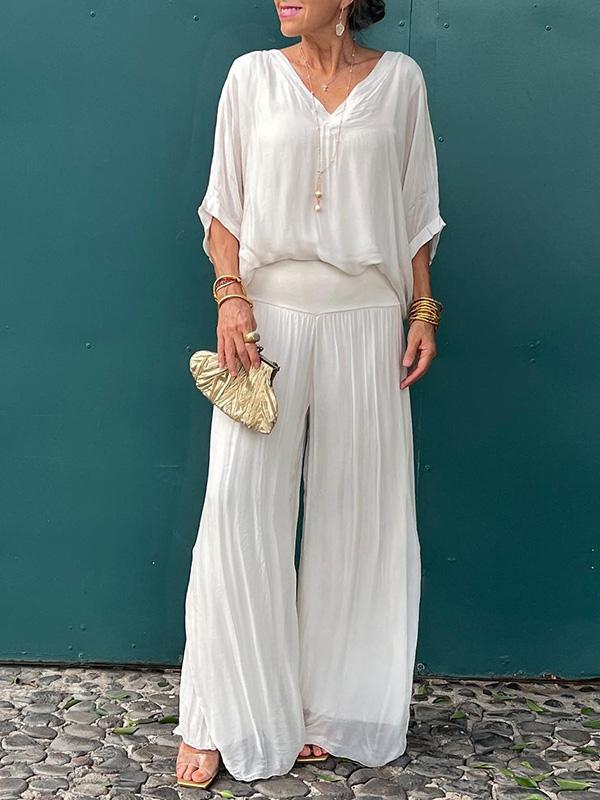 ESMERALDA – SET DIN DOUĂ PIESE CU PANTALONI LARGI DIN ȘIFON ELEGANT