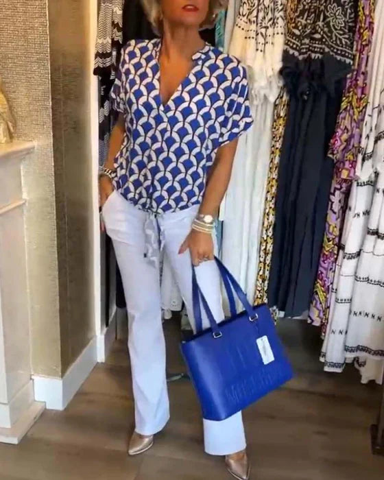 Audrey | Top Casual cu Imprimare și Decolteu în V