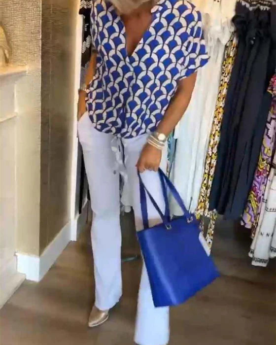 Audrey | Top Casual cu Imprimare și Decolteu în V