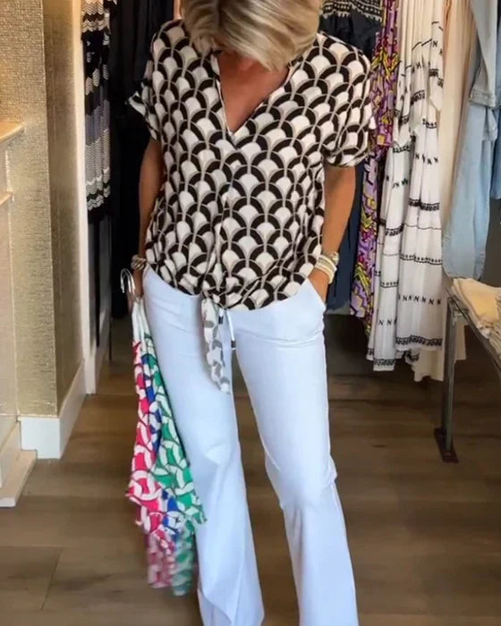 Audrey | Top Casual cu Imprimare și Decolteu în V