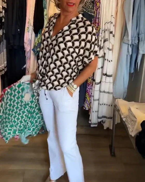 Audrey | Top Casual cu Imprimare și Decolteu în V